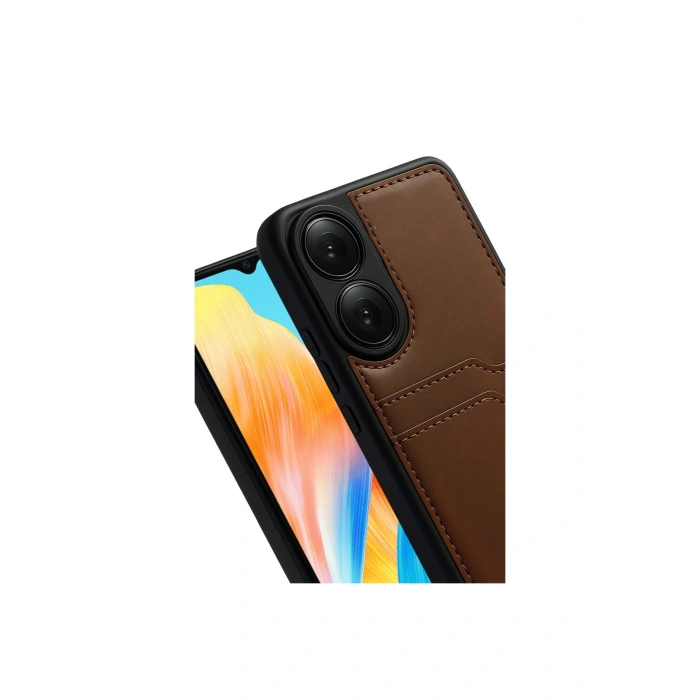 Oppo A38 Sara Kartvizitli Deri Kılıf - Taba