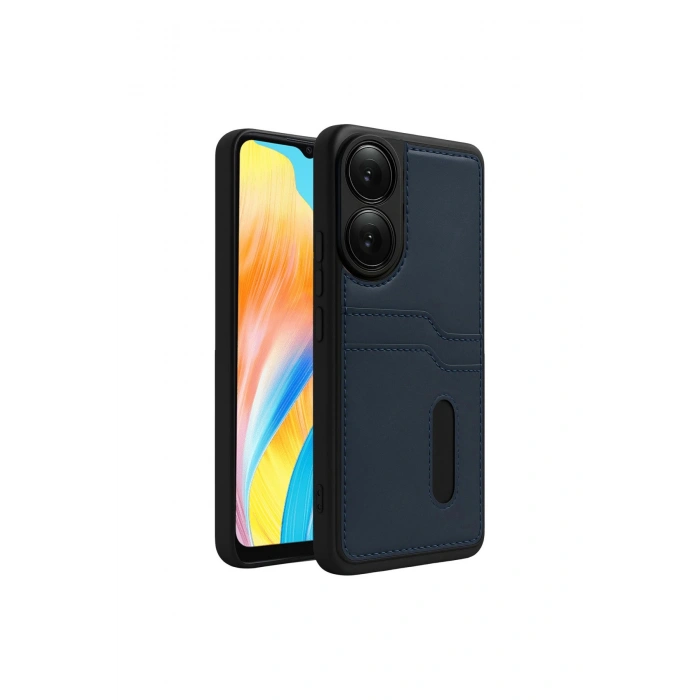 Oppo A38 Sara Kartvizitli Deri Kılıf - Lacivert
