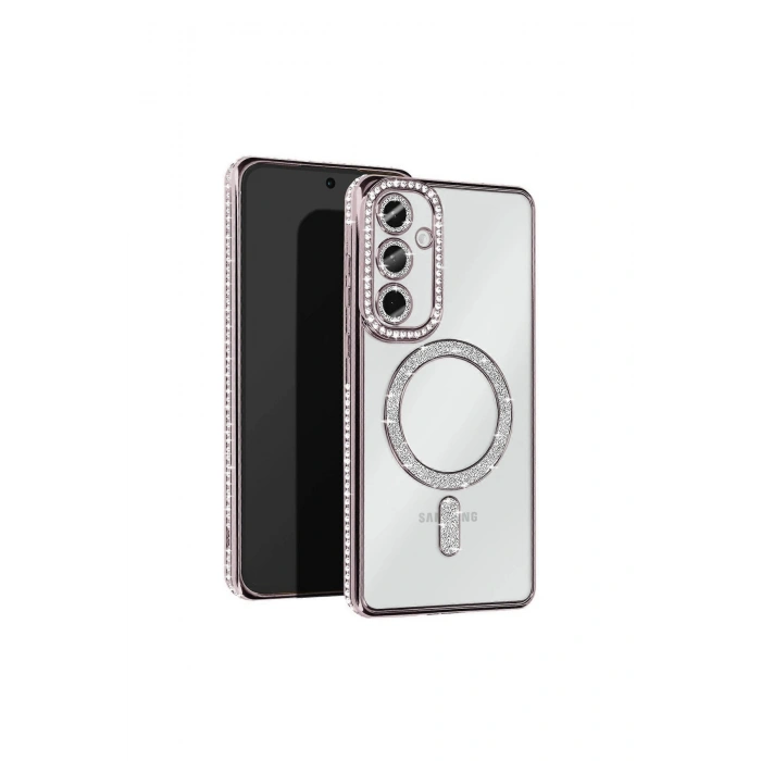 Samsung Galaxy S25 Kılıf Joke Simli Magneticsafe Kılıf - Gümüş