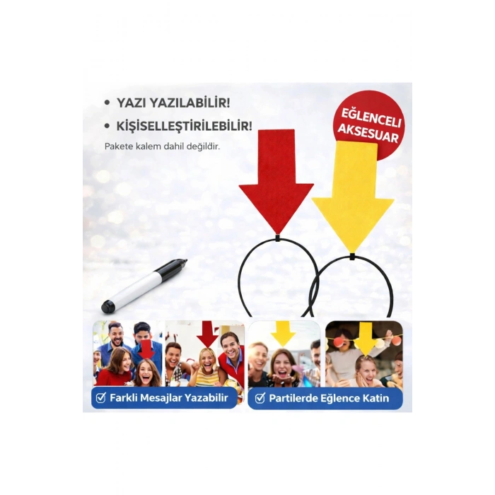 Kişiselleştirilebilir Ok İşaretli Mesaj Tacı (2’li Set Sarı-kırmızı)