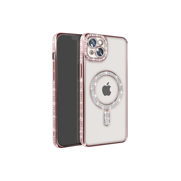 İphone 15 Kılıf Joke Simli Magneticsafe Kılıf - Pembe