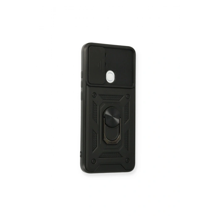 Oppo A15 Kılıf Pars Lens Yüzüklü Silikon - Siyah