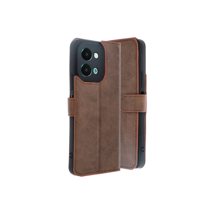 Vivo Y28 Kılıf Trend S Plus Kapaklı Kılıf - Taba