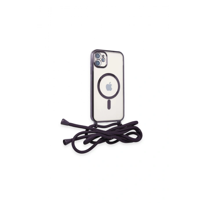 İphone 11 Kılıf Divo Lazer Askılı Magsafe Kapak - Derin Mor