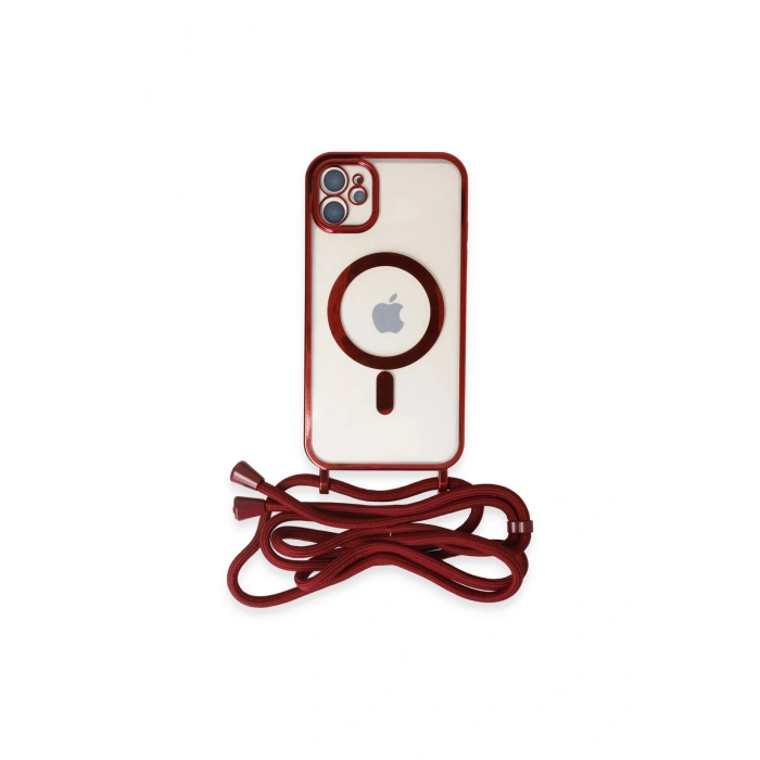 İphone 11 Kılıf Divo Lazer Askılı Magsafe Kapak - Kırmızı