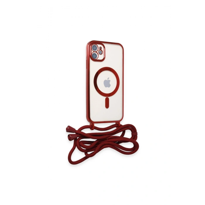 İphone 11 Kılıf Divo Lazer Askılı Magsafe Kapak - Kırmızı