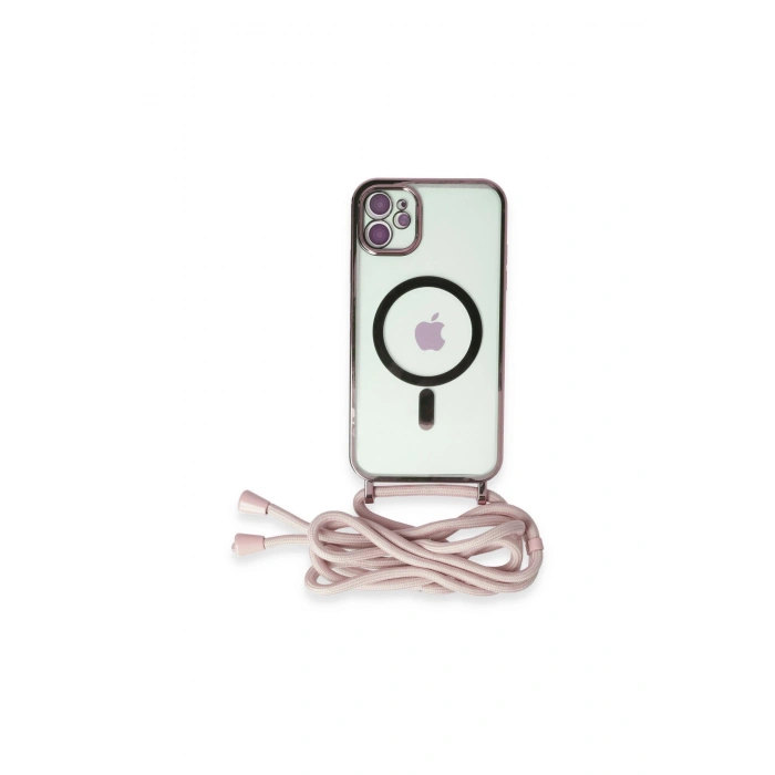 İphone 11 Kılıf Divo Lazer Askılı Magsafe Kapak - Pembe