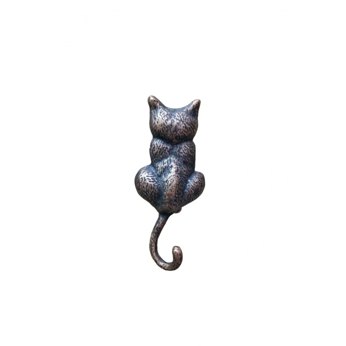 Antika Tarz Dekoratif Pirinç Kedi Sırt Kapı Tokmağı, Taktak - 160x65mm, Oksit