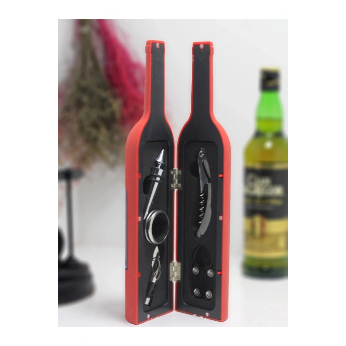 Şişe Tirbuşon Seti Büyük Kırmızı Alk2623