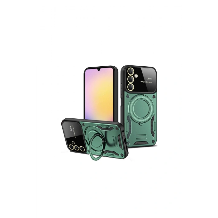 Samsung Galaxy A26 Kılıf Joy Lens Standlı Kapak - Koyu Yeşil