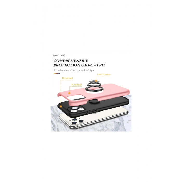 İphone 11 Pro Max Kılıf Elit Yüzüklü Kapak - Pembe