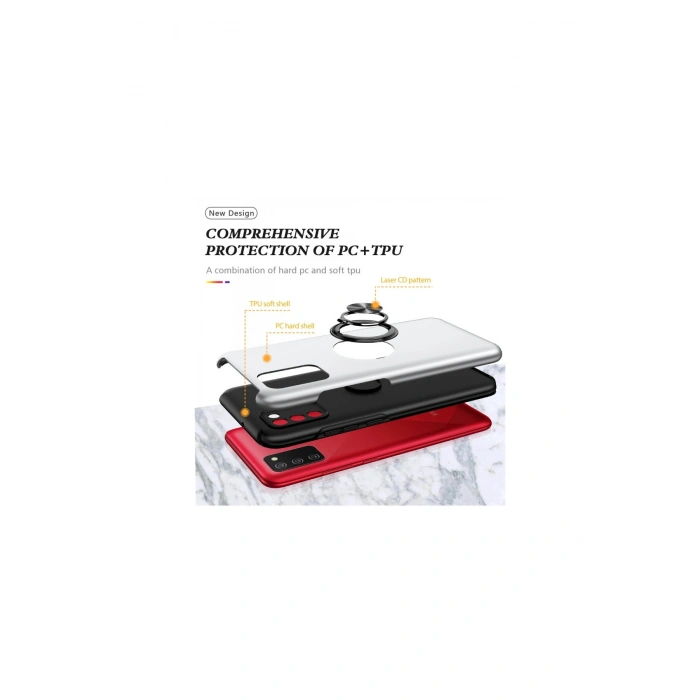 Samsung Galaxy A02s Kılıf Elit Yüzüklü Kapak - Gümüş