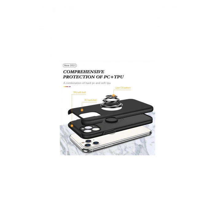 İphone 11 Pro Max Kılıf Elit Yüzüklü Kapak - Siyah