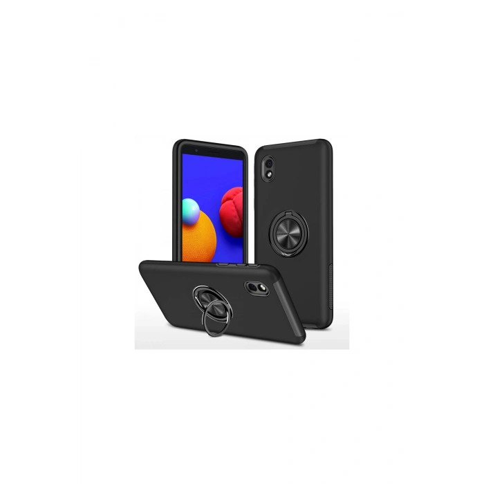 Samsung Galaxy A01 Core Kılıf Elit Yüzüklü Kapak - Siyah