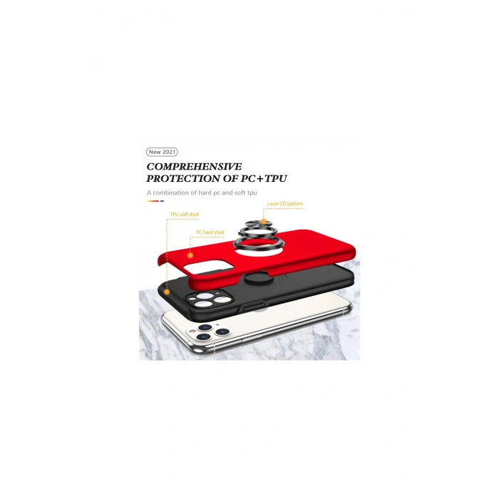 İphone 11 Pro Max Kılıf Elit Yüzüklü Kapak - Kırmızı