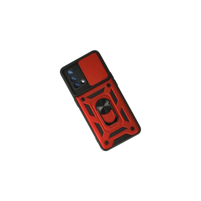 Oppo A74 4g Kılıf Pars Lens Yüzüklü Silikon - Kırmızı