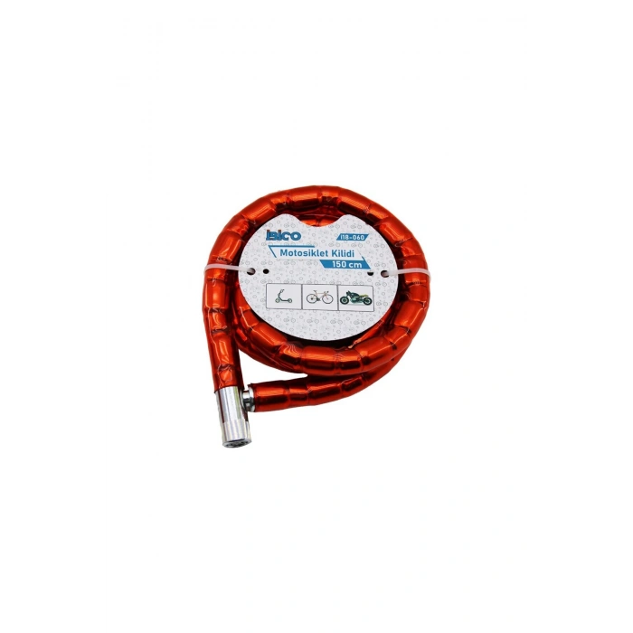 TÜP ANAHTARLI METAL KAFA ÇELİK MOTOR - BİSİKLET KİLİT SİLİNDİRİK SPİRAL KİLİT KIRMIZI KILIF22MM X 15