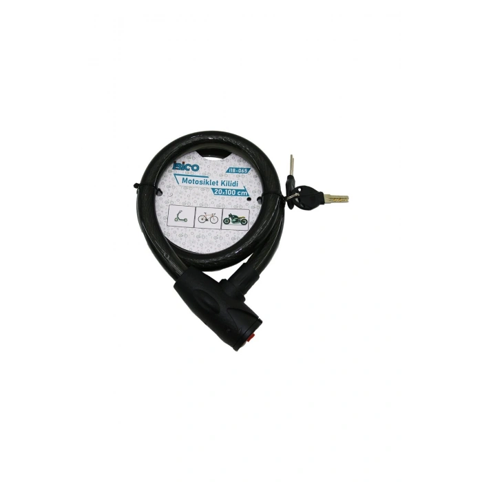 ANAHTARLI AÇ-KAPA KİLİT KAPAKLI MOTOR - BİSİKLET KİLİT ÇELİK TEL SİYAH ŞEFFAF KILIF 20MMX100CM (5324