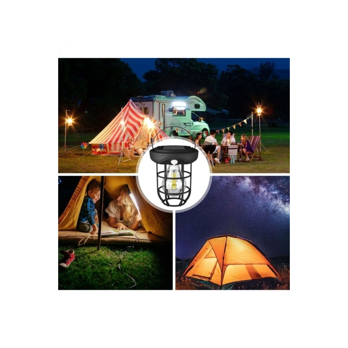 Solar Kamp Feneri – Güneş Enerjili, Otomatik Şarj ve Gece Işığı, Taşınabilir ve Asılabilir LED Dış M