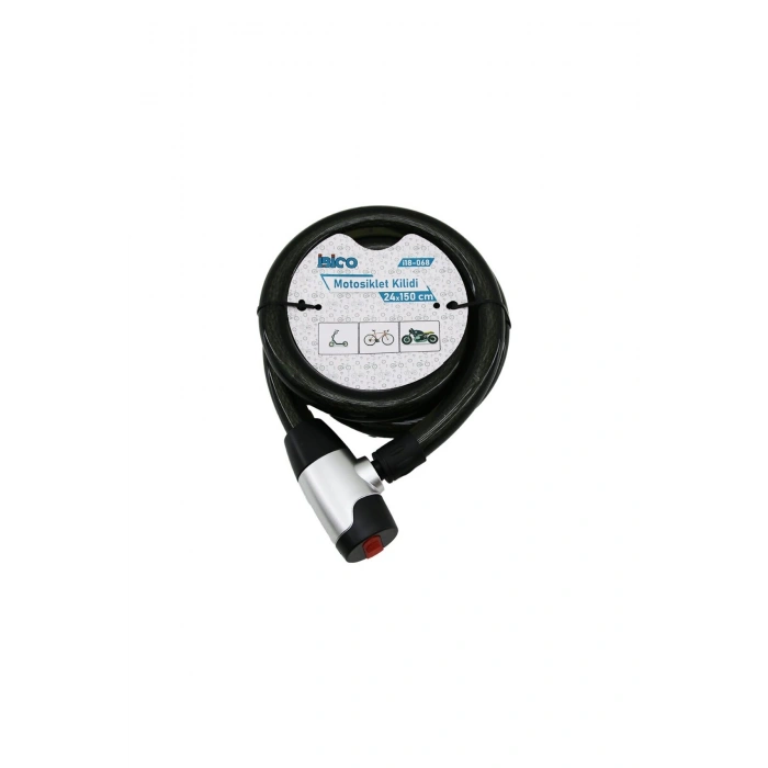 ANAHTARLI AÇ-KAPA KİLİT KAPAKLI MOTOR - BİSİKLET KİLİT ÇELİK TEL SİYAH ŞEFFAF KILIF 24MMX150CM (5324