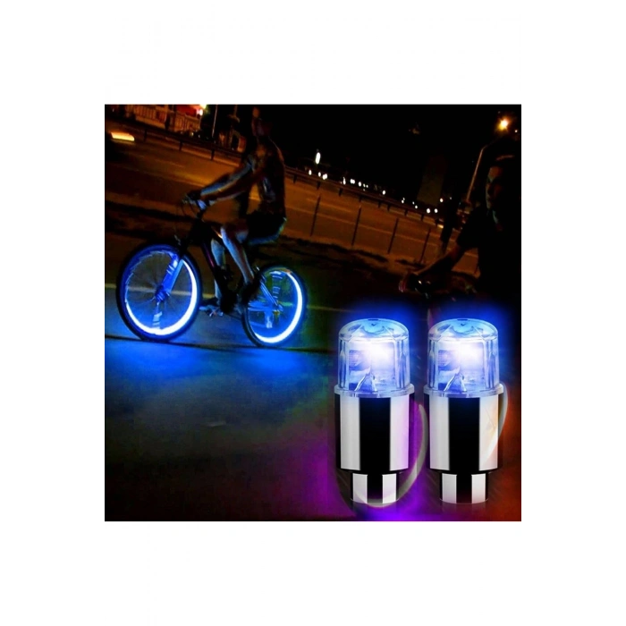 Araç ve Bisiklet İçin 2’li Mavi LED Hava Valfi Işık Kapakları–Gece Parlayan Lastik Lambası Sibop Kap