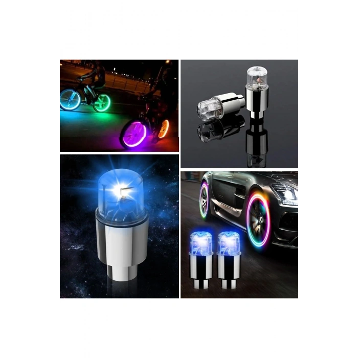 Araç ve Bisiklet İçin 2’li Mavi LED Hava Valfi Işık Kapakları–Gece Parlayan Lastik Lambası Sibop Kap