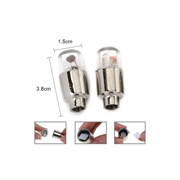 Araç ve Bisiklet İçin 2’li Mavi LED Hava Valfi Işık Kapakları–Gece Parlayan Lastik Lambası Sibop Kap