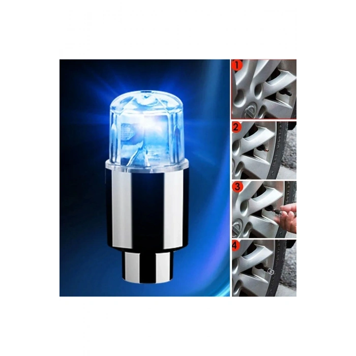 Araç ve Bisiklet İçin 2’li Mavi LED Hava Valfi Işık Kapakları–Gece Parlayan Lastik Lambası Sibop Kap