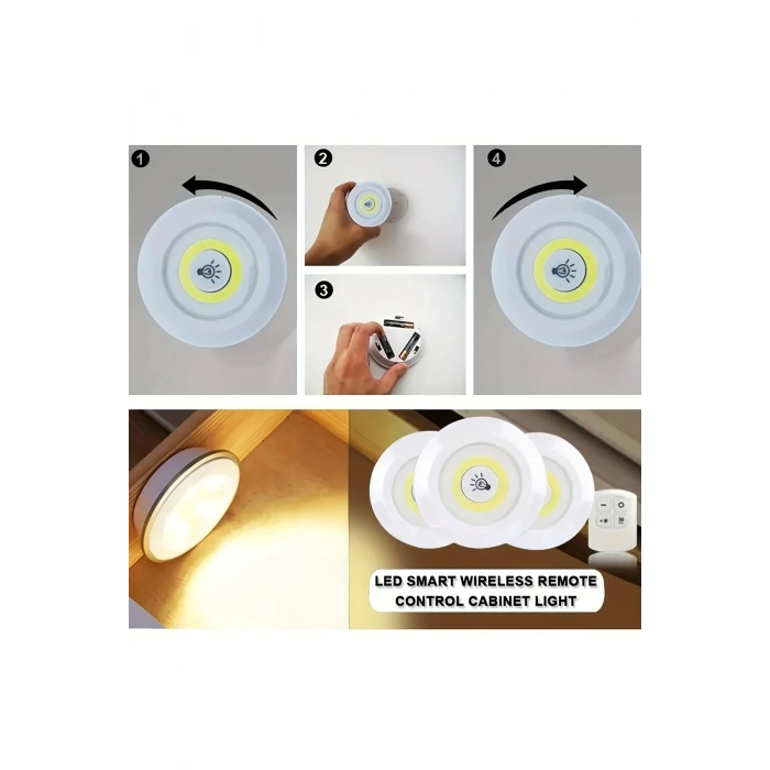 Uzaktan Kumandalı Yapışkanlı 3'lü Led Spot Lamba (5324)