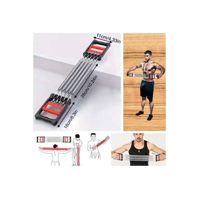 Göğüs Genişletme ve Kuvvet Egzersiz Aleti – 5 Yaylı 5 Kademeli Ayarlanabilir Fitness ve Kuvvet Antre