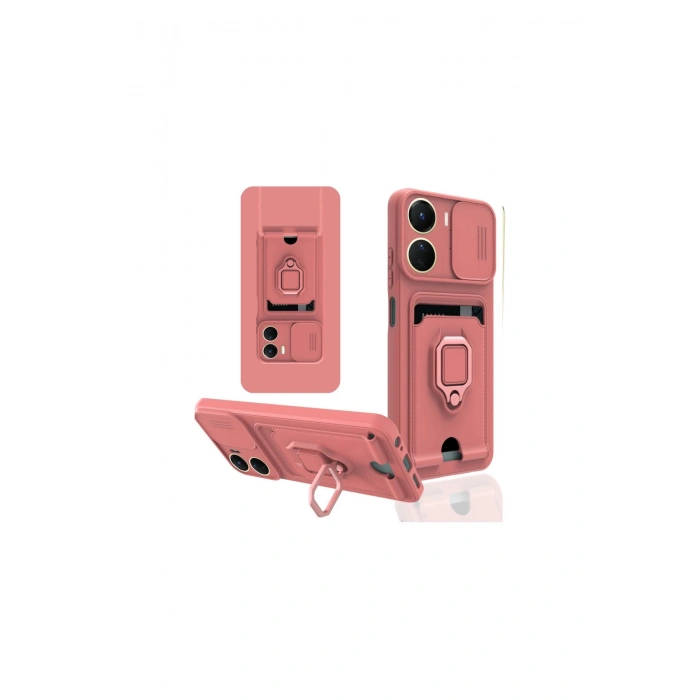 Vivo Y16 Kılıf Zuma Kartvizitli Yüzüklü Silikon - Pembe