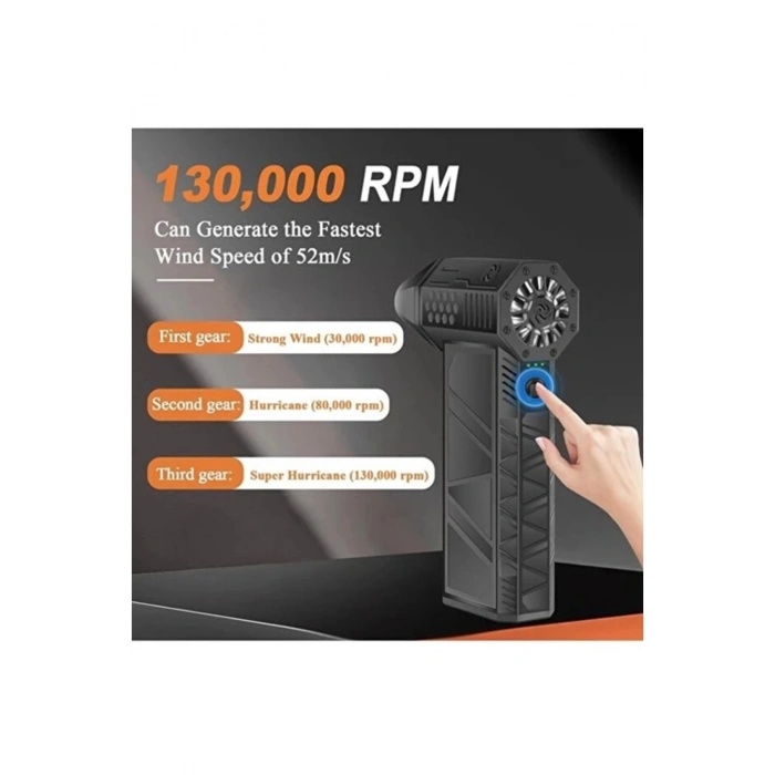 Turbo Jet 130000rpm Şarjlı Turbo Jet Şiddetli Fan Güçlü Hava Üfleyici Araç Süpürgesi 4000 Mah 52m/se