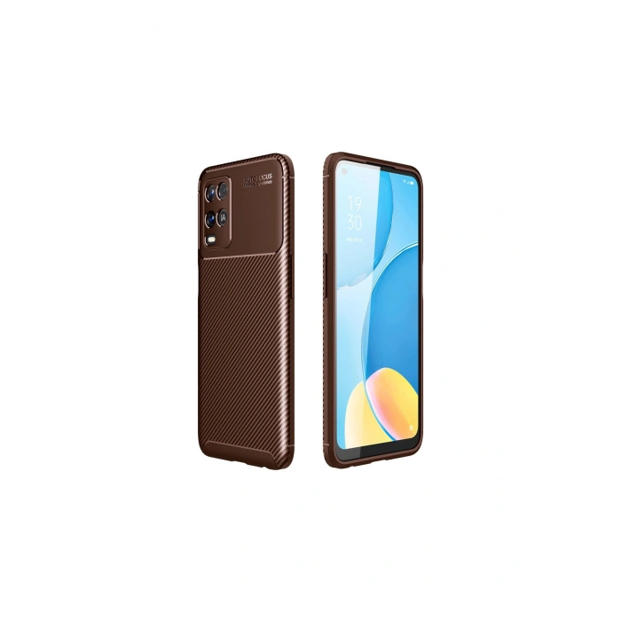 Oppo A54 4g Kılıf Auto Focus Karbon Kapak - Kahverengi