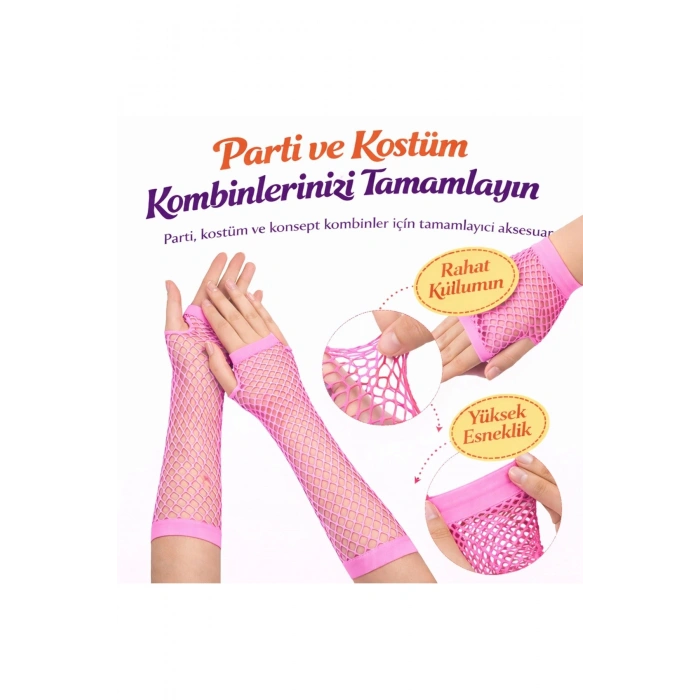 80’ler 90’lar Retro Neon Pembe File Parmaksız Eldiven 26 Cm