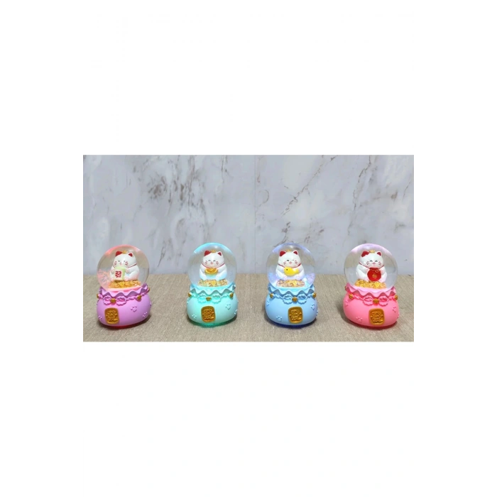 Şans Kedisi Işıklı Kar Küresi Alk4914