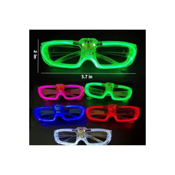 Led Işıklı Glow Pilli Parti Gözlüğü - Glow Efektli 6 Adet 5 Renk