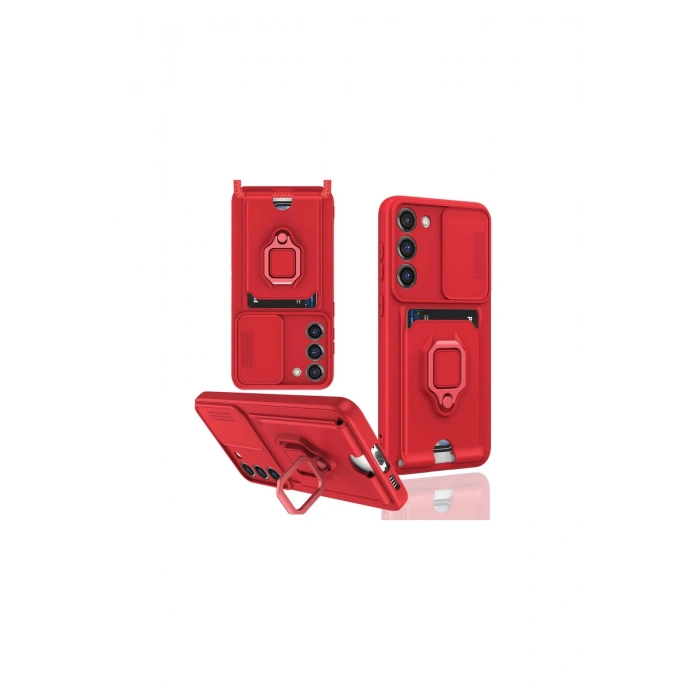 Samsung Galaxy S23 Plus Kılıf Zuma Kartvizitli Yüzüklü Silikon - Kırmızı