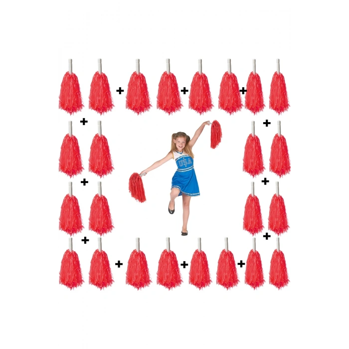 12 Çift ( 24 Adet ) Kırmızı Renk 23 Nisan 19 Mayıs 29 Ekim Okul Gösteri Ponponları