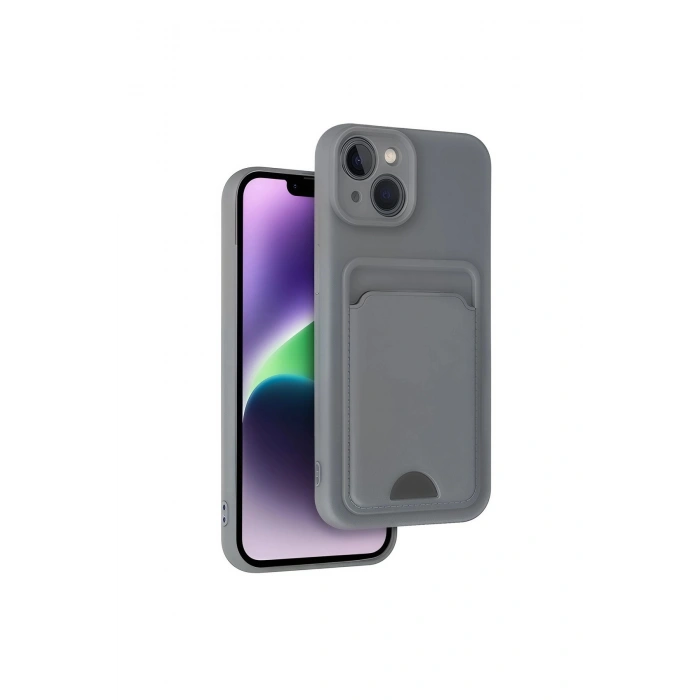 İphone 14 Kılıf Kelvin Kartvizitli Silikon - Gri