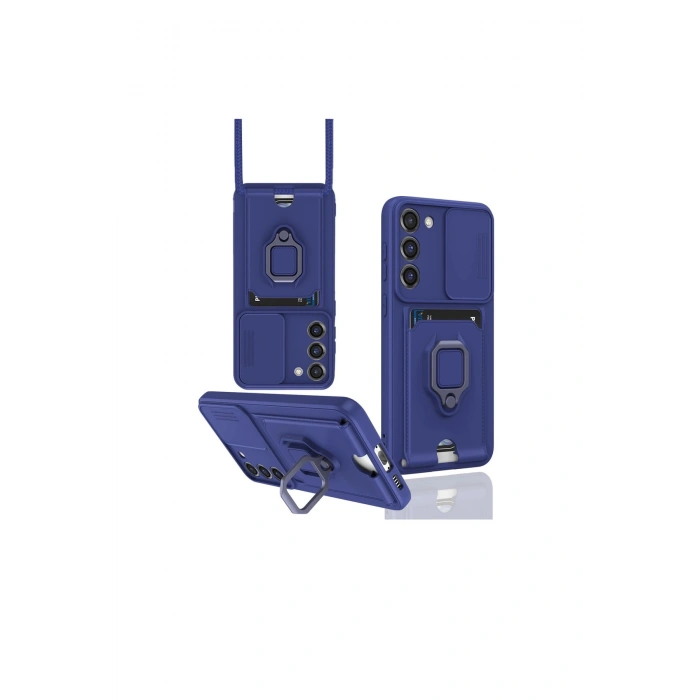 Samsung Galaxy S23 Plus Kılıf Zuma Kartvizitli Yüzüklü Silikon - Lacivert