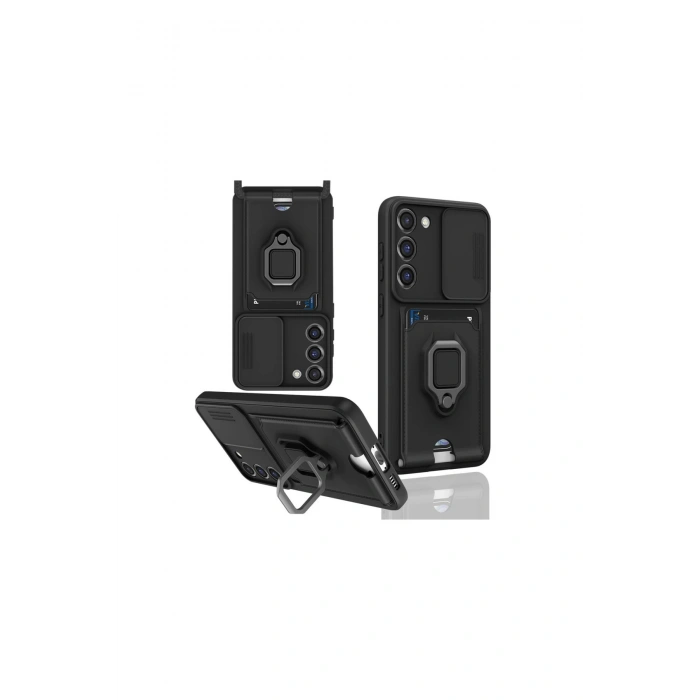 Samsung Galaxy S23 Plus Kılıf Zuma Kartvizitli Yüzüklü Silikon - Siyah