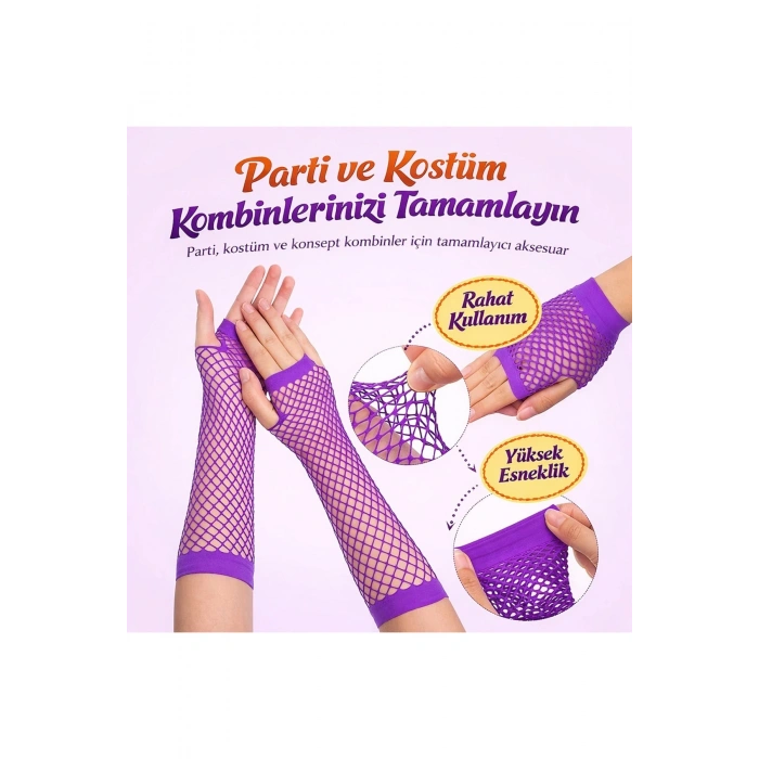 80’ler 90’lar Retro Mor File Parmaksız Eldiven 26 Cm