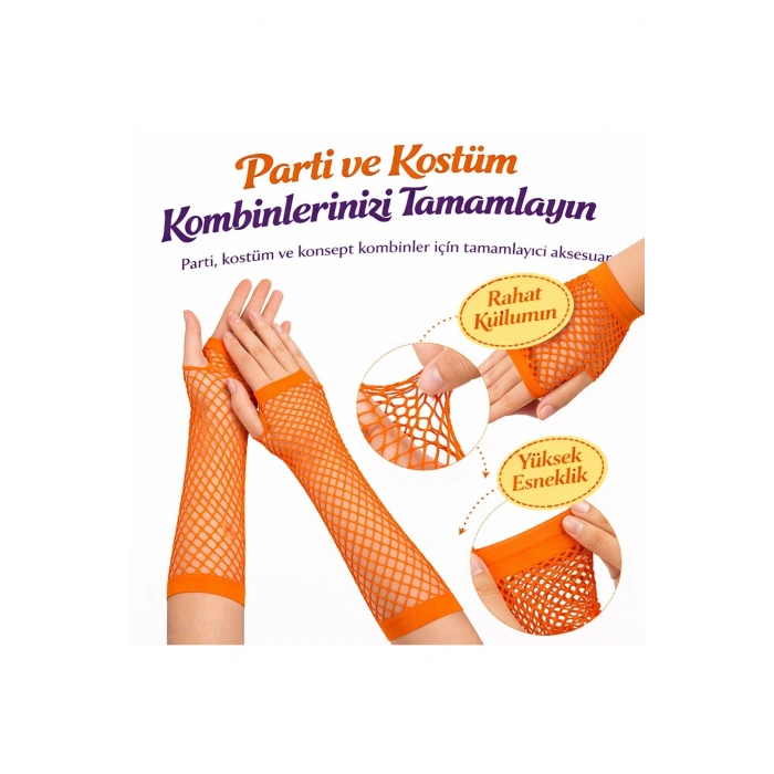 80’ler 90’lar Retro Turuncu File Parmaksız Eldiven 26 Cm