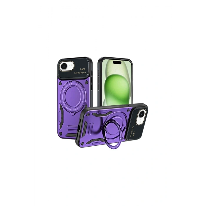 İphone 16e Kılıf Joy Lens Standlı Kapak - Mor