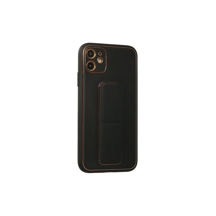 İphone 12 Kılıf Coco Deri Standlı Kapak - Siyah