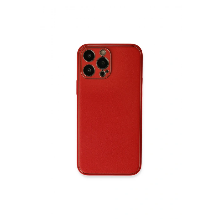 İphone 13 Pro Max Kılıf Coco Deri Silikon Kapak - Kırmızı