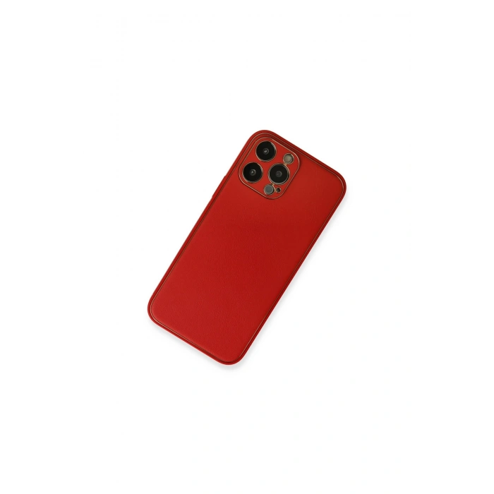 İphone 13 Pro Max Kılıf Coco Deri Silikon Kapak - Kırmızı