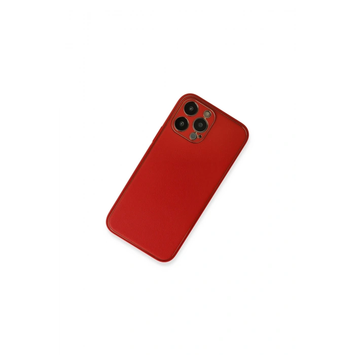 İphone 13 Pro Kılıf Coco Deri Silikon Kapak - Kırmızı