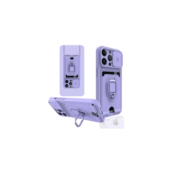 İphone 13 Pro Max Kılıf Zuma Kartvizitli Yüzüklü Silikon - Lila