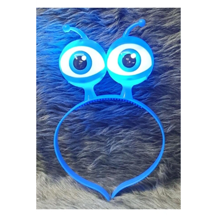 Led Işıklı &amp; Pilli 3 Farklı Modda Yanan Uzaylı Göz Parti Tacı Mavi Renk 18x12 cm (5324)
